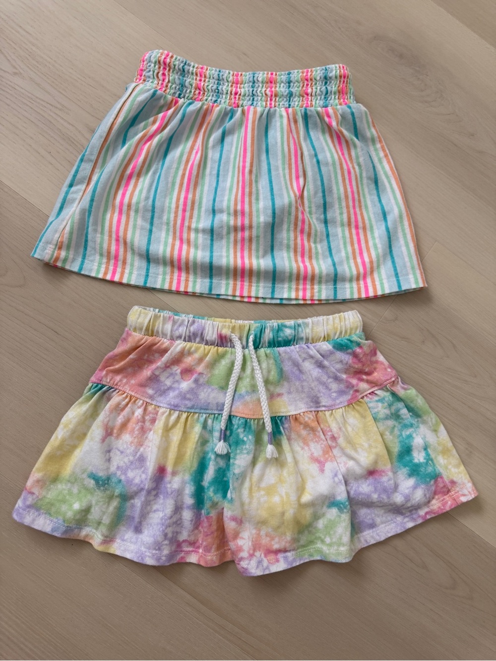 Cat & Jack Girls Pink Multi-Color Striped Skort + Tie-Dye Skort Duo
